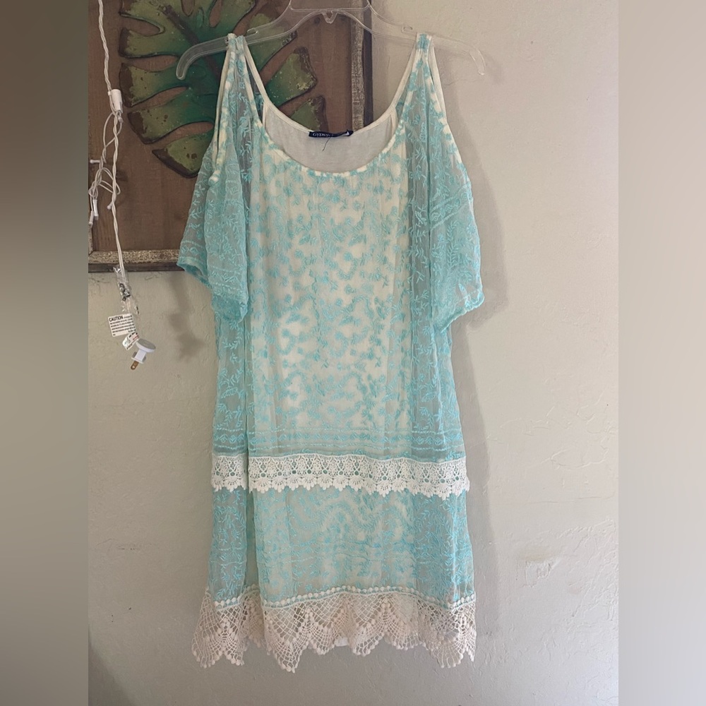 LAST CALL LEAVING Gypsy 05 Crochet Lace Eyelet Beach Dress Tie Cold Shoulder